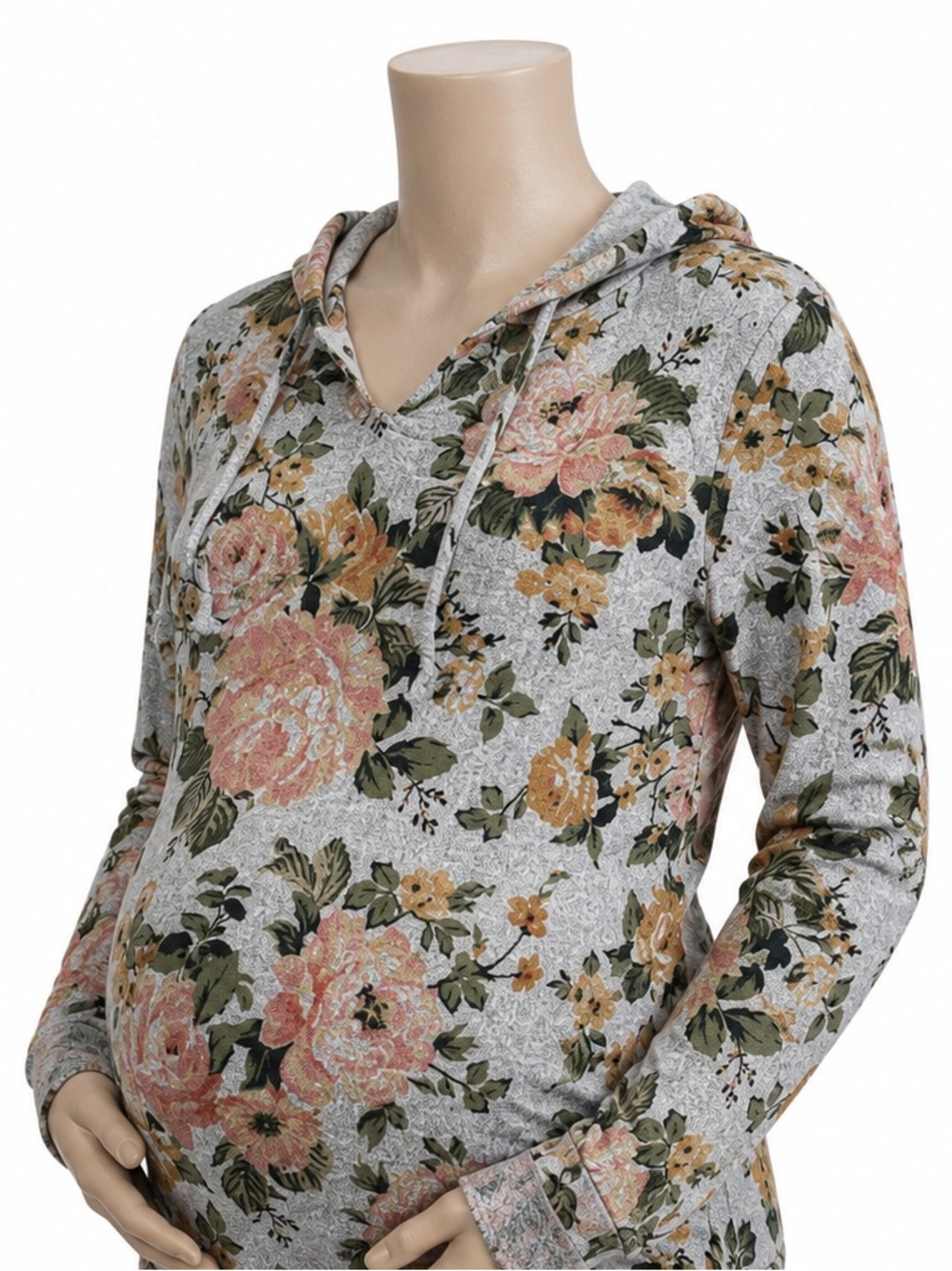 Maternity Lightweight Floral Hooded Pullover